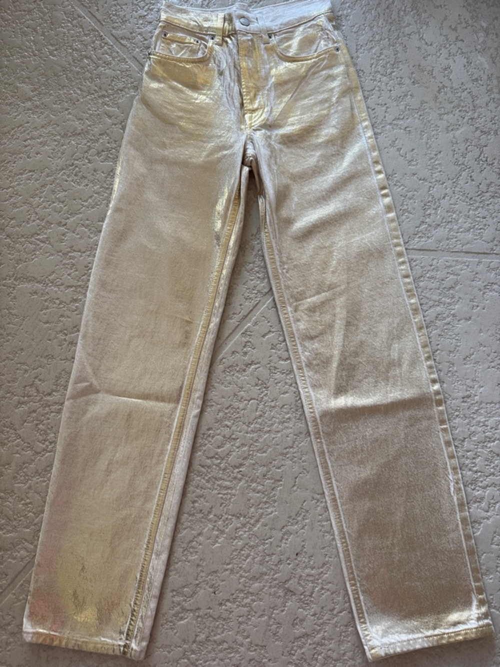 Zara Metallic Silver Straight-Leg Jeans
